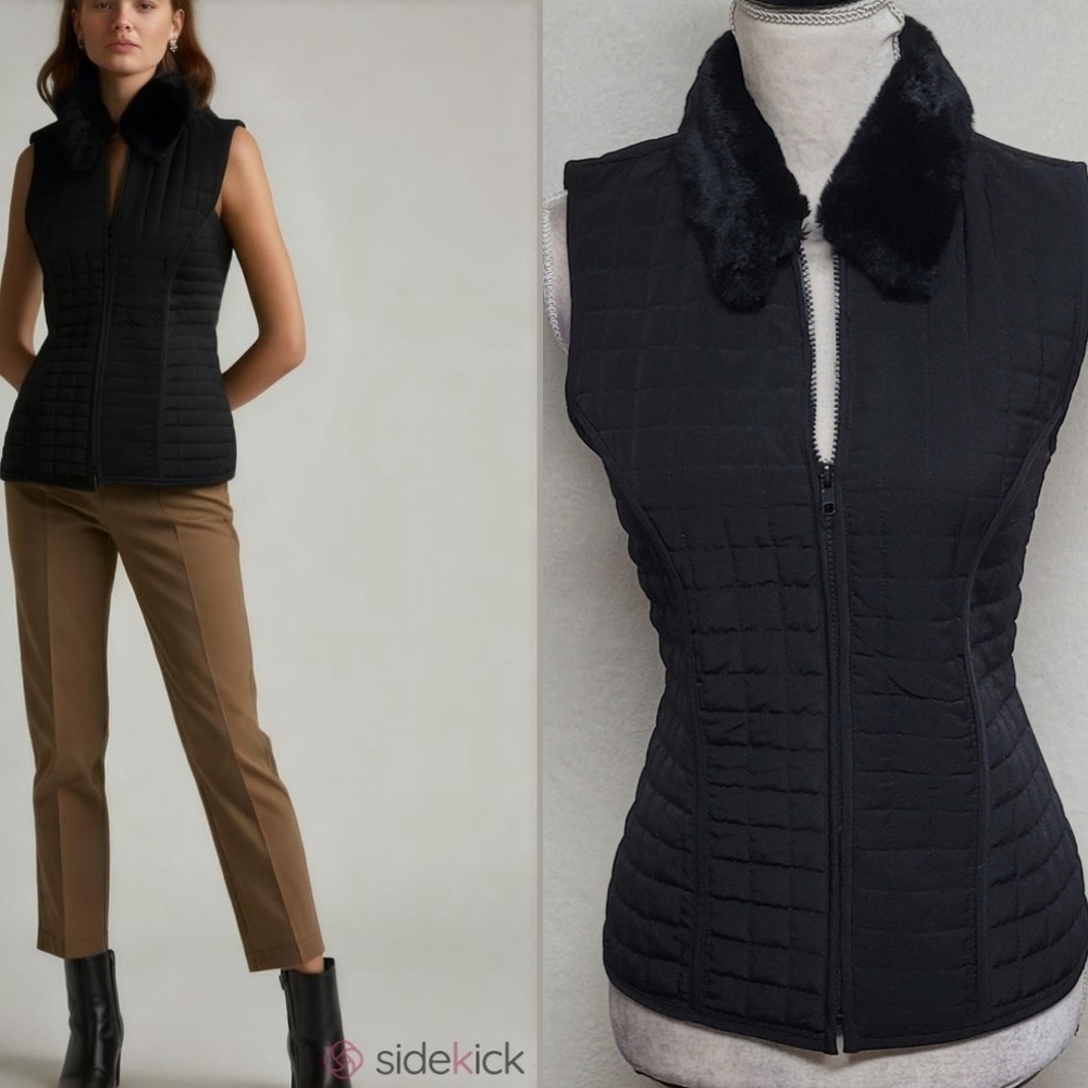 AGB Byer California Retro Y2K Black Faux Fur Collar Full-zip Quilted Vest.Add